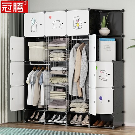 冠腾简易衣柜家用卧室门口鞋柜一体防尘组合房间隔断挂衣橱可拆卸