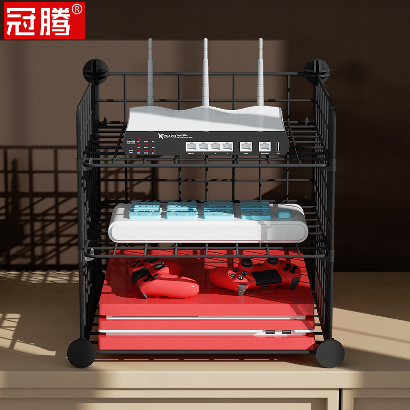 路由器置物架免打孔卧室家庭w收纳神器主机插座多层网格摆件储物