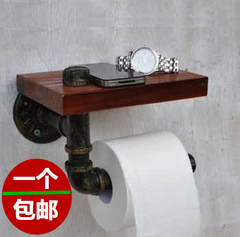 美式墙上卫生间置物架壁挂创意复古铁艺水管纸巾盒挂架厕所收纳架