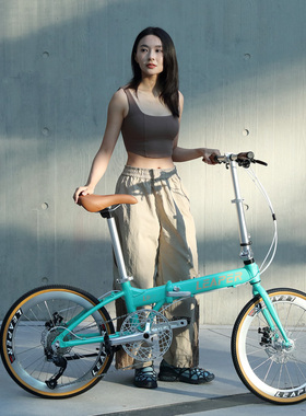 LEAPER莉泊22寸铝合金碟刹轻便9速休闲折叠自行车成人可放后备箱