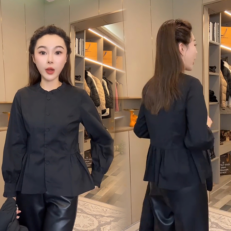 时尚花边领木耳边衬衫女