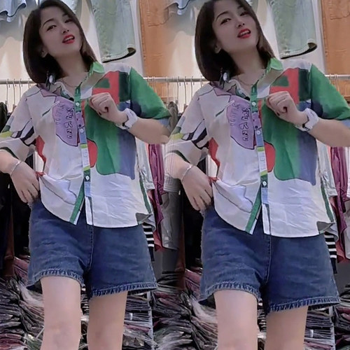 2025年春夏涂鸦短袖牛仔短裤套装