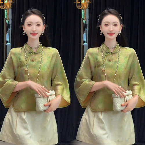 夏季新中式斜襟提花显瘦女开衫