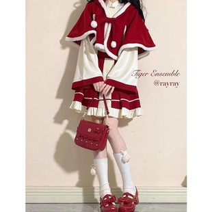 新年战袍Lolita红色套装 cos半身裙拜年衣服饰女圣诞节洛丽塔穿搭