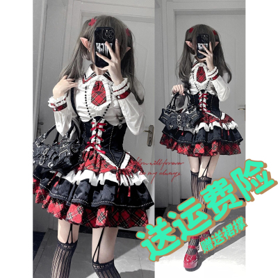 辣妹lolita背带束腰衬衣蓬蓬裙