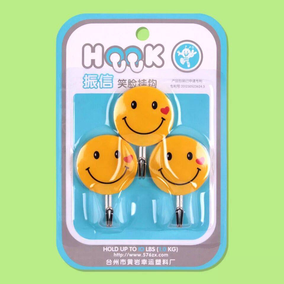 笑脸粘钩强力粘胶卡通挂钩不粘贴勾可爱墙壁墙上壁挂迷你小钩子
