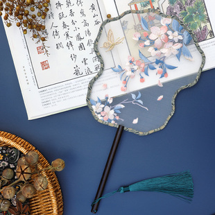 扇子古风海棠中国风古风汉服舞蹈跳舞扇绣花刺绣古风团扇 团扇