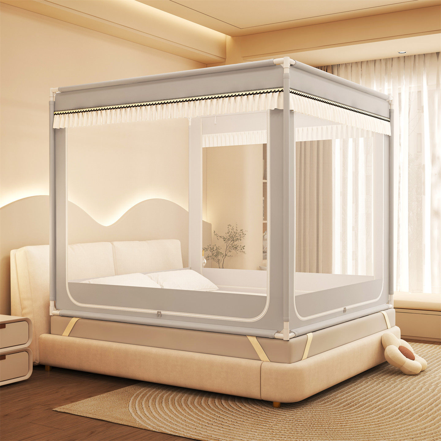 全罩式防摔蚊帐支架杆加粗加厚家用卧室儿童防止掉床全底