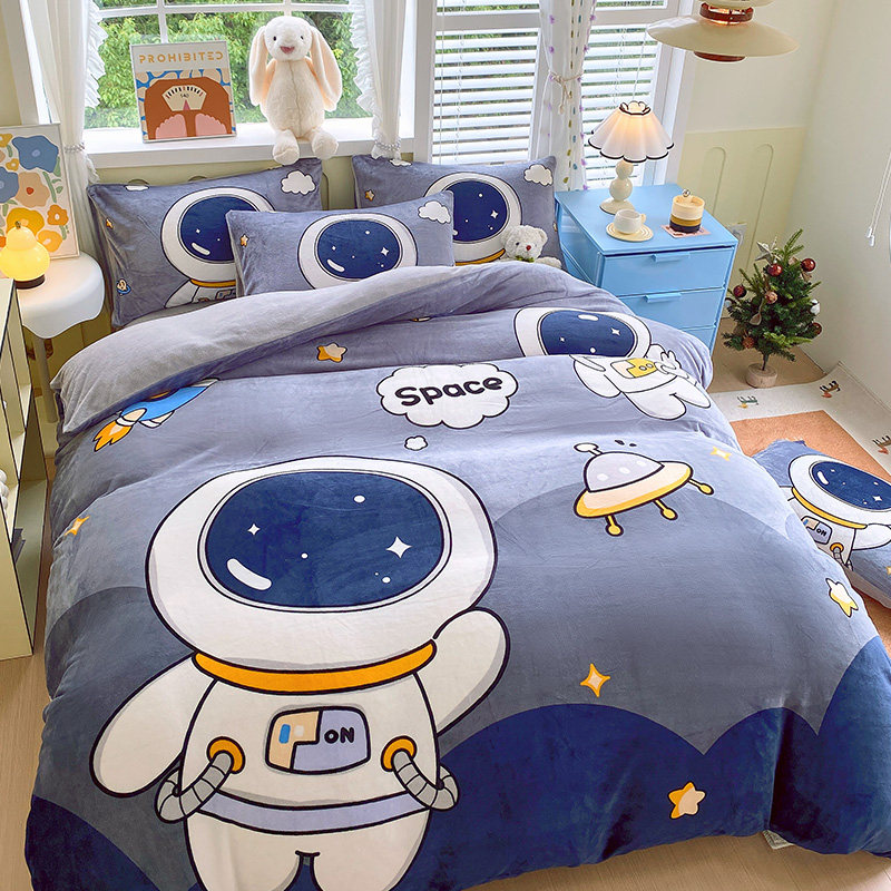 卡通加厚牛奶绒床上四件套冬季双面加绒保暖被套罩儿童床品法莱绒