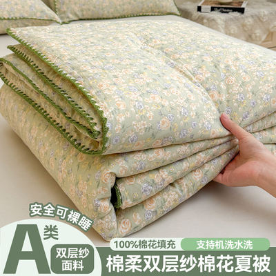 A类纯棉花被子被芯夏凉被春秋被全棉花双层纱布可水洗机洗空调被