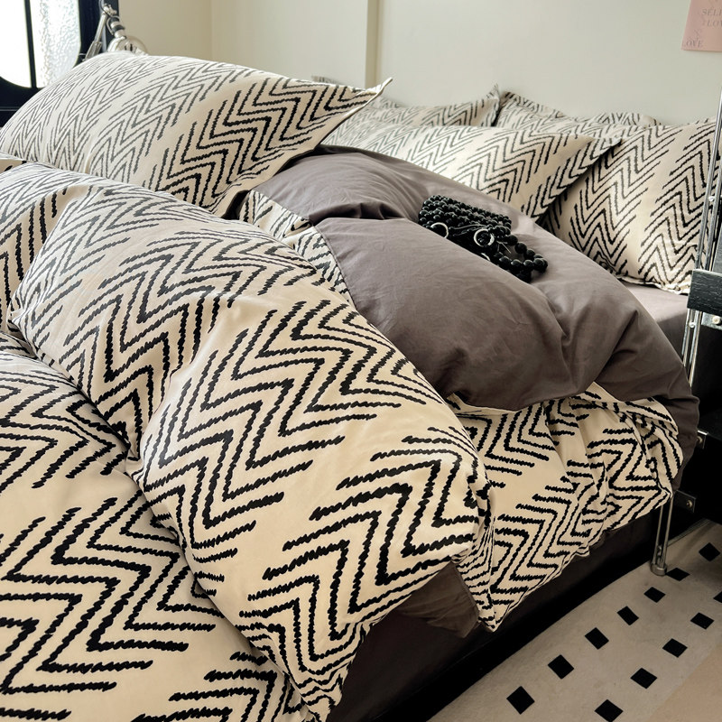 简约条纹英伦风全棉四件套精梳棉斜纹宿舍三件套纯棉被套床单床笠