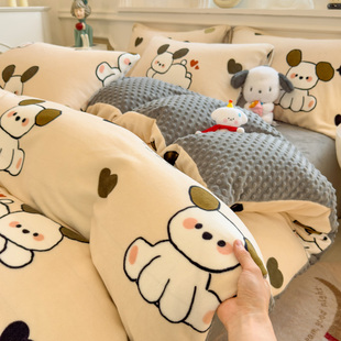 牛奶绒床上四件套儿童男女孩加厚珊瑚绒被套床单冬季天保暖豆豆绒