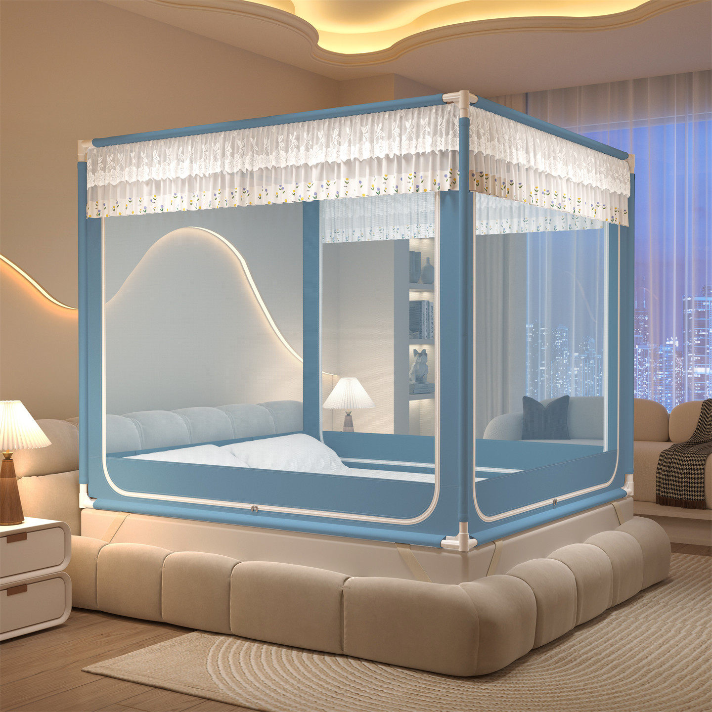 新型蚊帐家用卧室儿童防摔全底婴儿防止掉床2026新款免安装蒙古包