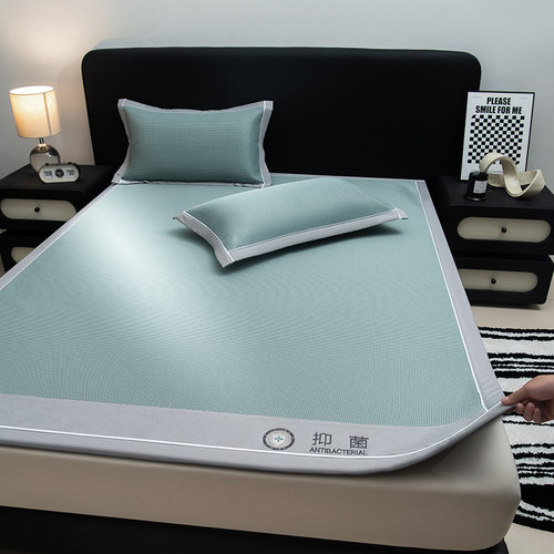 夏季冰丝凉席三件套可机洗婴儿可用软席子竹草席夏天空调凉席床笠