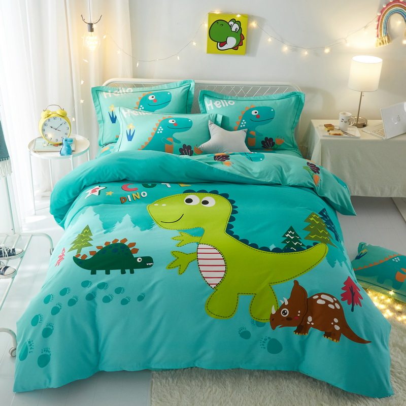 纯棉卡通磨毛四件套全棉女孩男孩儿童宿舍三件套床单被套床上用品