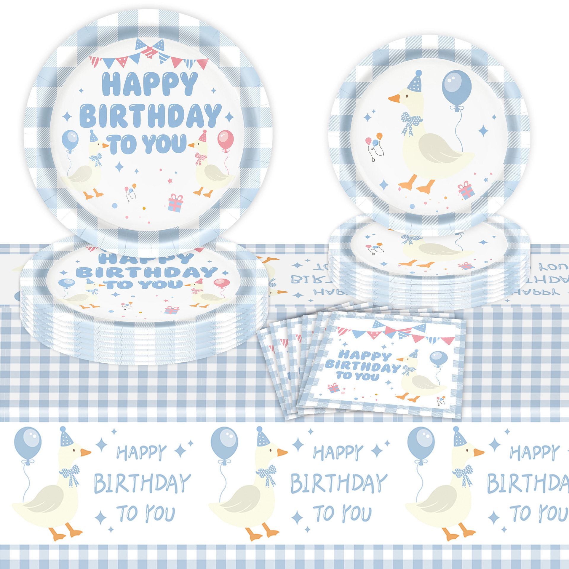 卡通傻鹅生日一次性纸餐具套装