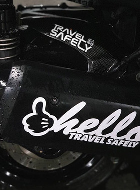 适用hello摩托机车个性创意车贴 出入平安travel safely寓意防水
