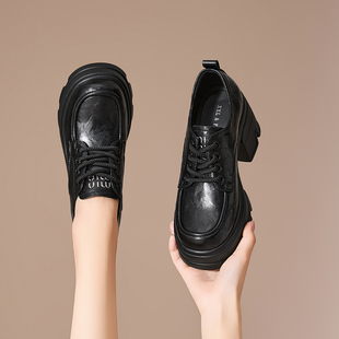 香香莉8cm增高小皮鞋女秋2025年新款英伦风小个子厚底乐福鞋31075