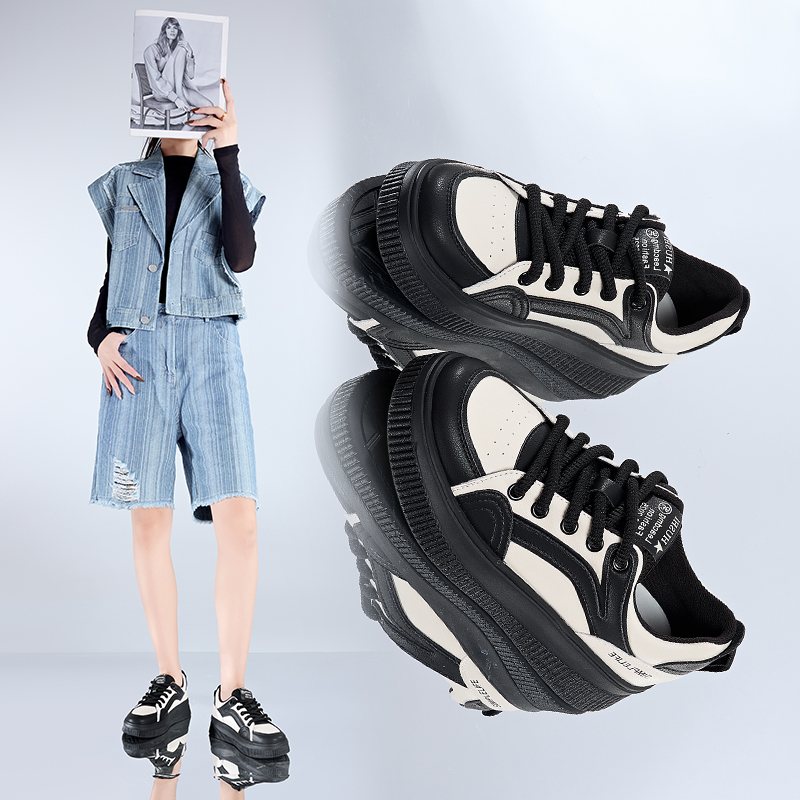 香香莉拼色厚底休闲鞋女2025年新款韩版小个子增高板鞋松糕029590