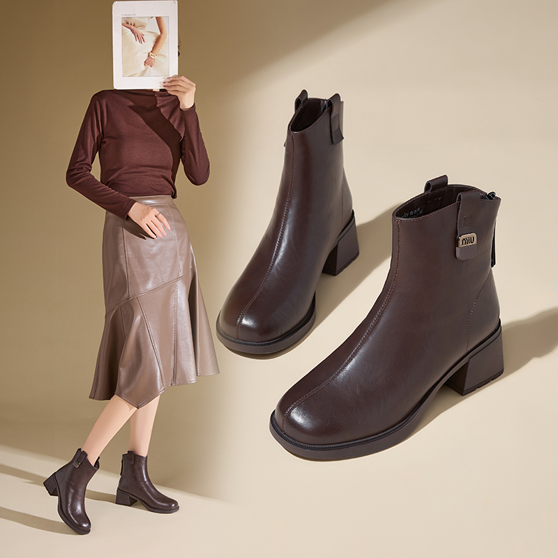 香香莉厚底短靴女2025新款英伦风百搭靴子马丁靴粗跟女靴冬032380