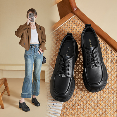 香香莉增高软底乐福鞋子女2024新款英伦风百搭休闲小皮鞋秋027262