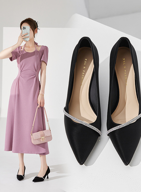 香香莉细跟高跟鞋女2024秋季新款仙女风软皮办公工作鞋单鞋027095