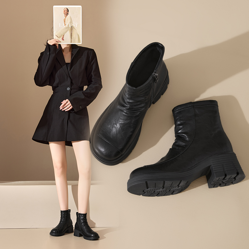 香香莉厚底马丁靴女2025新款英伦风百搭靴子短靴粗跟女靴冬032501