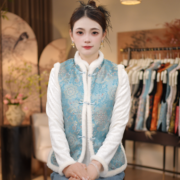 【金凤朝阳-加棉马甲】秋冬新款织花保暖加棉款马甲8042