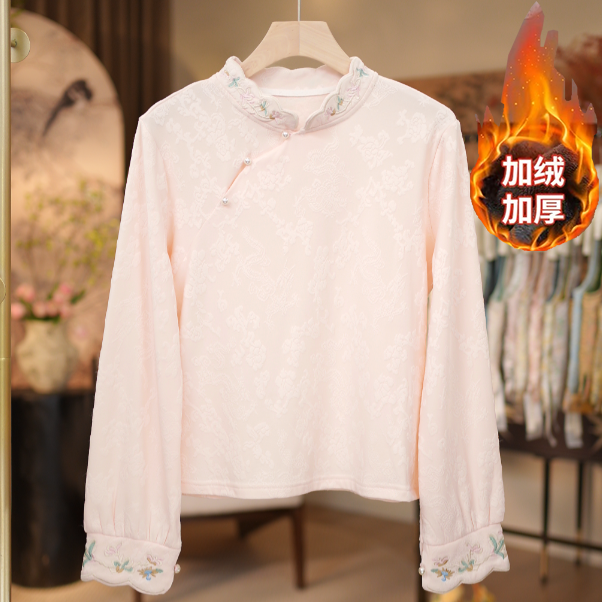 【锦上添花-加绒上衣】新款提花显瘦百搭高端保暖上衣7817