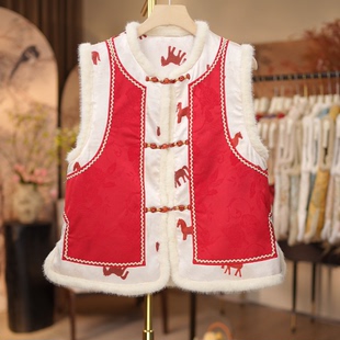 新中式 双面马甲 气质双面加棉提花复古盘扣马甲2860 马踏宏图