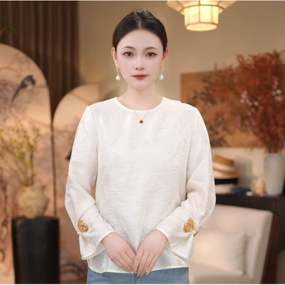 【微光云袖-上衣】新款国风圆领刺绣精品气质上衣6854