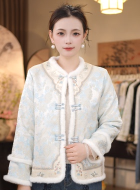 【锦花盛开-棉服】2025新中式加棉圆领高定百搭棉服9208