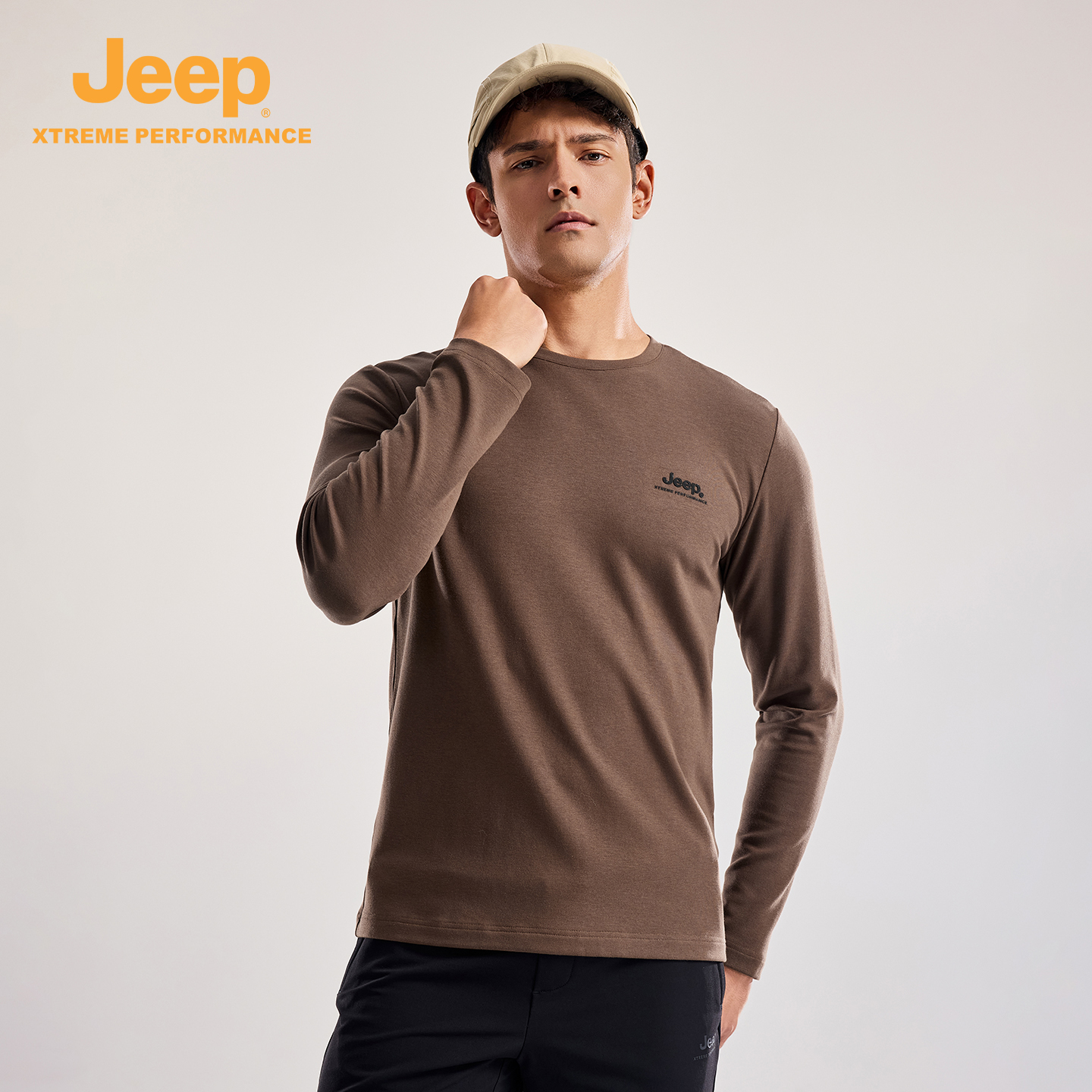 【双面莫代尔】Jeep圆领长袖T男