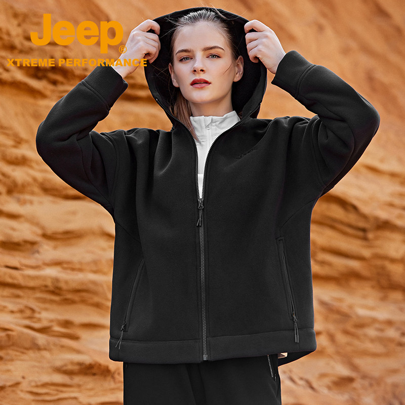 吉普jeep仿羊羔绒保暖一体式卫衣