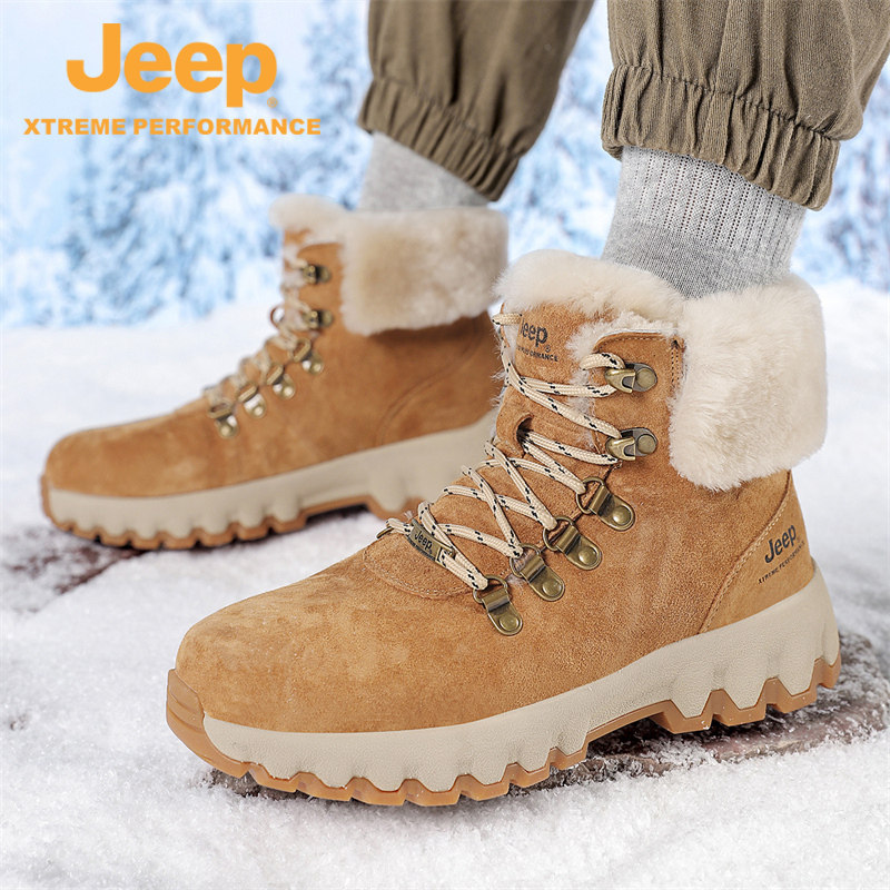【轻奢羊毛】jeep/吉普户外雪地靴男加绒加厚冬季皮毛一体棉鞋女