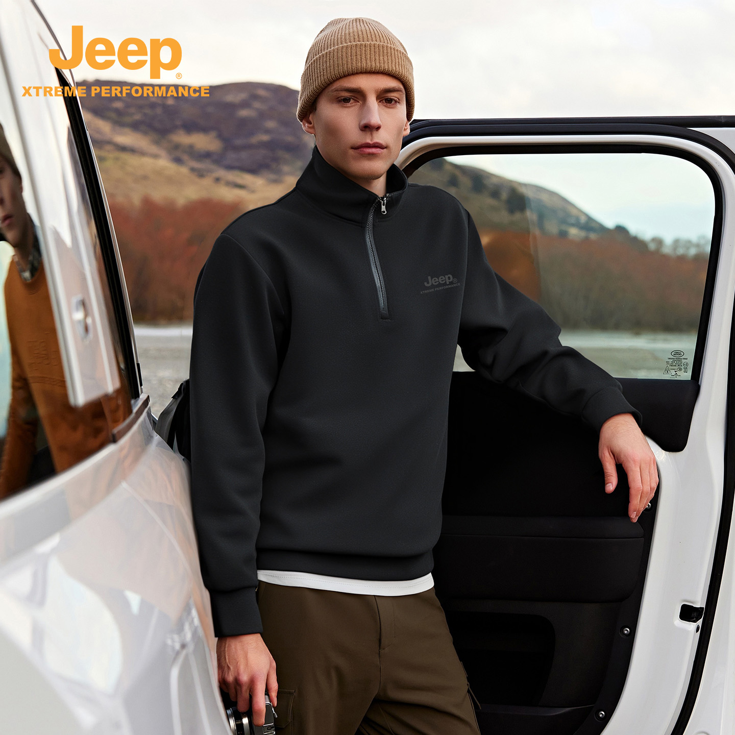 Jeep吉普半拉链卫衣男装秋冬