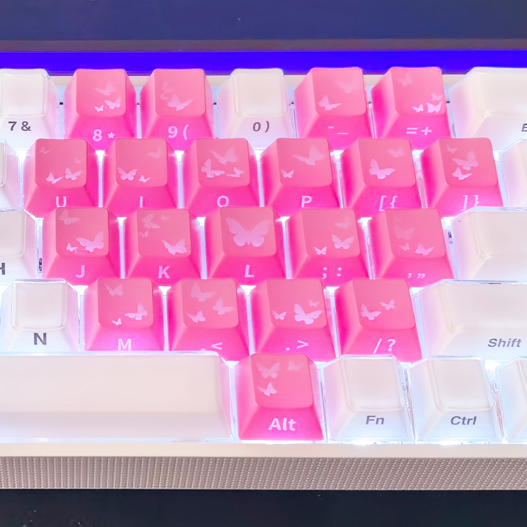 XVXH粉色蝴蝶爱心侧刻键帽适配made68迈从Ace68 EZ63前行者X87ATK