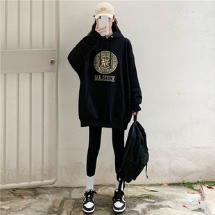 中长款 胖MM秋冬款 欧货大版 遮屁股卫衣女大码 上衣 加绒鲨鱼裤 搭配