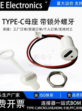 type-c母座 手机充电母头USB C口 卡扣锁 TPC防水typec快充电源座