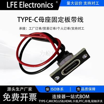 TYPE-C母座固定板带线 c口小电器diy改装充电焊线母插座usb连接器