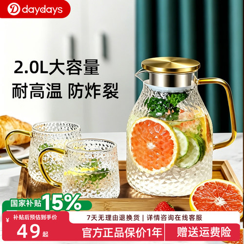德国冷水壶凉水壶耐高温家用大容量泡茶壶凉水杯冰箱玻璃水壶套装