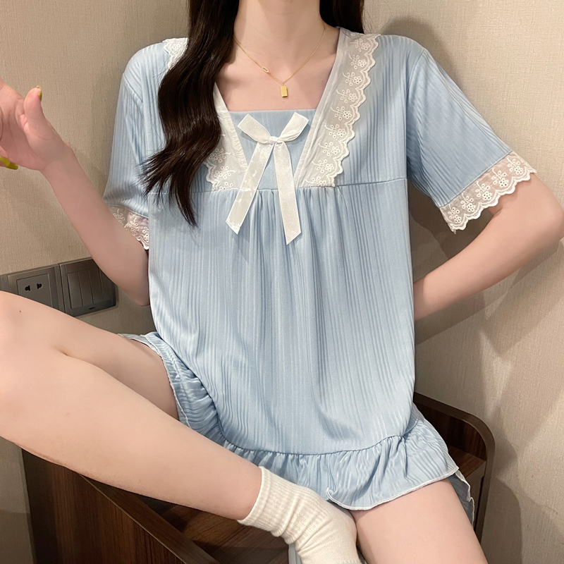 thumbnail for Princess style pajamas women's summer short-sleeved shorts can be worn as a high-end French Internet celebrity style loungewear set