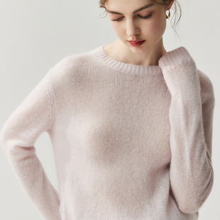 康宝莱纱线云朵丝羊绒衫女毛衣圆领2025秋季新款宽松薄款针织打底