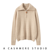 秋冬新款 毛衣 宽松加厚半拉链打底衫 100%纯山羊绒衫 女POLO领针织衫