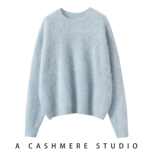 圆领秋冬高级感100%纯山羊绒衫拉绒加厚宽松百搭毛衣慵懒风打底衫