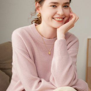 宽松慵懒高级感针织打底衫 加厚圆领100%纯山羊绒衫 女毛衣秋冬新款