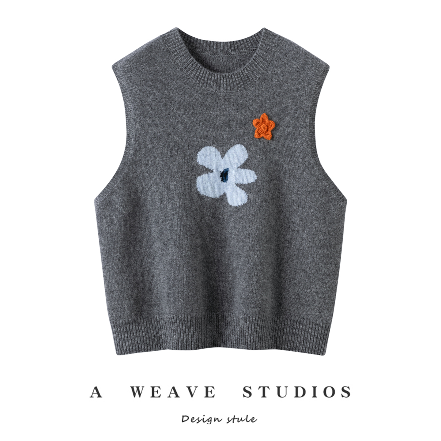 2025秋冬新款100%山羊绒女花朵提花甜美圆领叠穿针织马甲打底坎肩