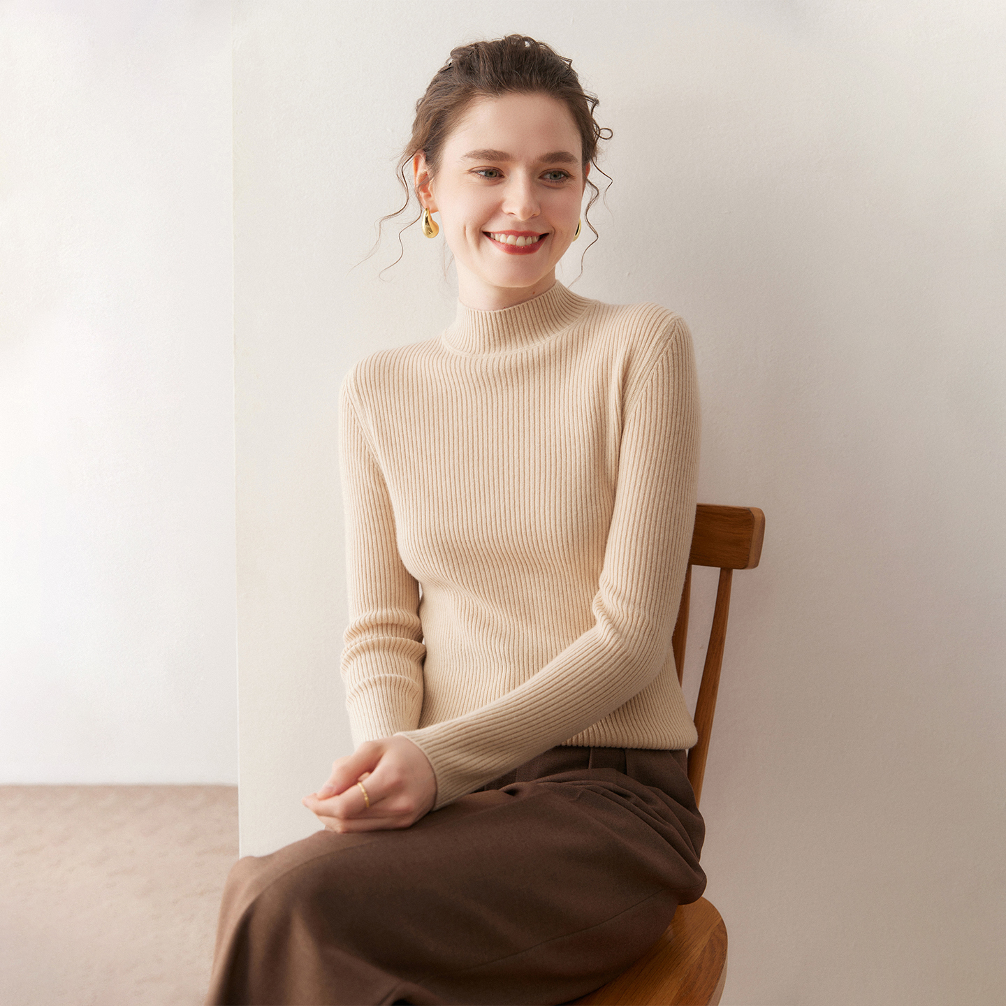 优雅气质100%山羊绒衫女韩系chic别致百搭半高领毛针织打底衫上衣