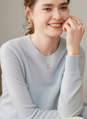 圆领100%纯山羊绒衫女高端毛衣秋冬新款高级感上衣宽松打底针织衫