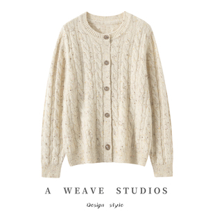 2025秋冬新款羊绒衫女100纯山羊绒双股加厚圆领宽松显瘦针织开衫